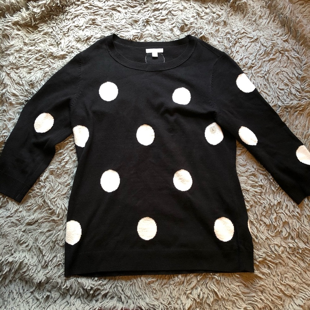 New York & Company Black Sweater Polka Dots